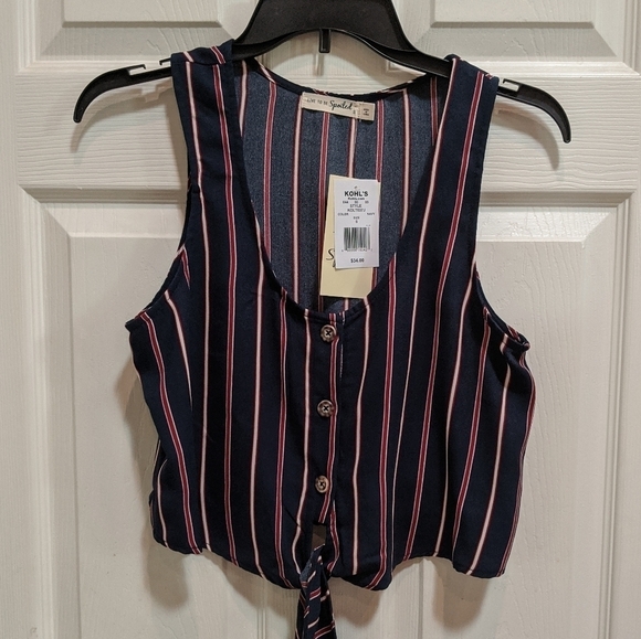 Live To Be Spoiled Tie-Front Scoop Neck Tank Juniors Size Small Women's XS - Picture 2 of 6